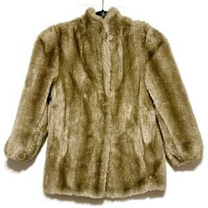 Brown Faux Fur Coat Short Women's Size 4 Hook Closure RN49046 Made in America